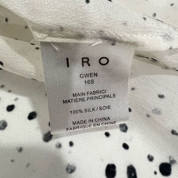 IRO Women's Sz 4-6 White w Black Abstract Dots Gwen Silk Medium Sheer Flowy Blou - Picture 5 of 14
